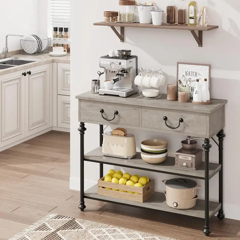 Petite table d'entrée avec 2 tiroirs, console étroite avec étagères de rangement pour salon