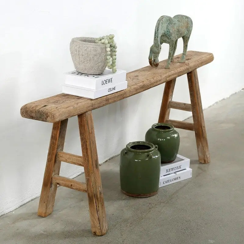 Banc à nouilles vintage naturel vieilli (la taille et la finition varient)