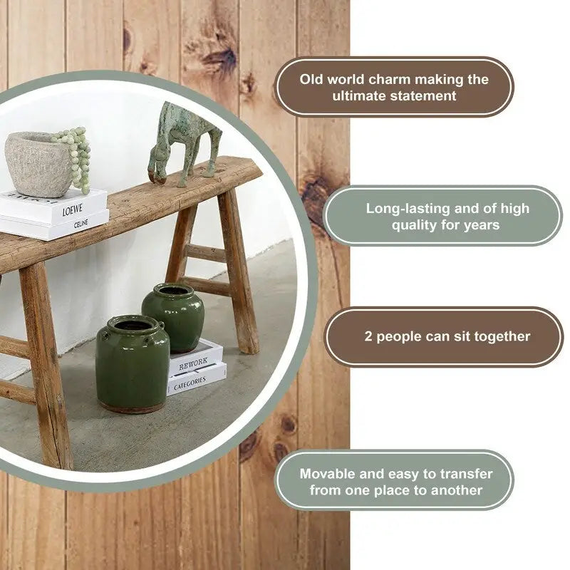 Banc à nouilles vintage naturel vieilli (la taille et la finition varient)