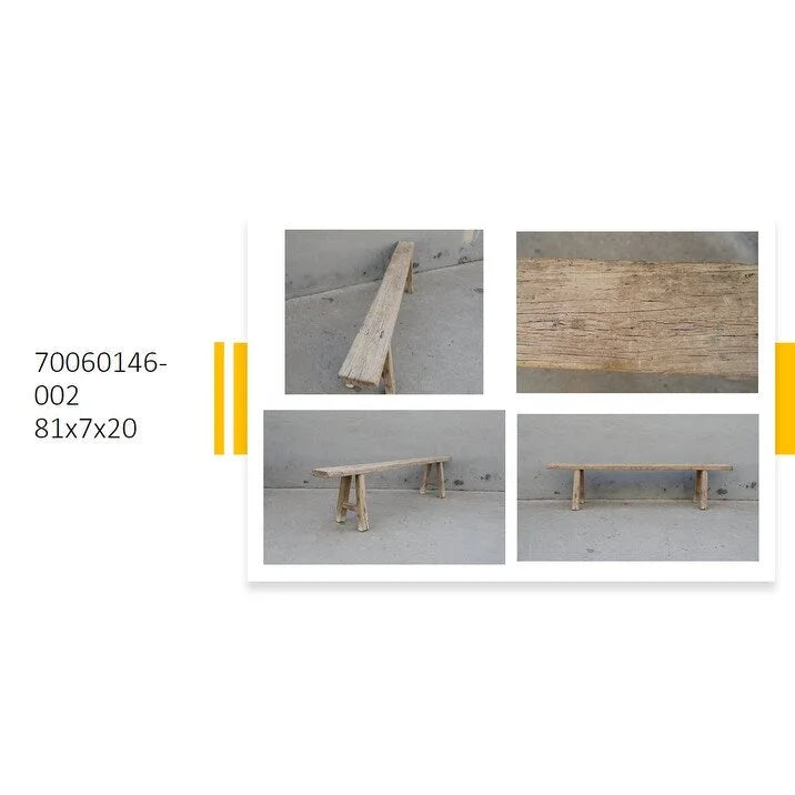 Banc à nouilles vintage naturel vieilli (la taille et la finition varient)