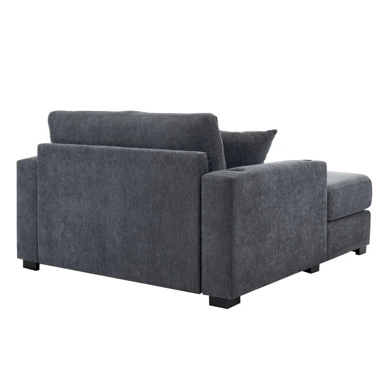 Chaise longue surdimensionnée en tissu chenille, canapé-lit de 100/110/140 cm avec oreillers, station de charge et porte-gobelets