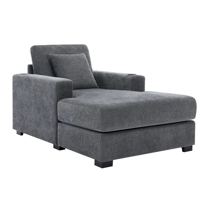 Chaise longue surdimensionnée en tissu chenille, canapé-lit de 100/110/140 cm avec oreillers, station de charge et porte-gobelets
