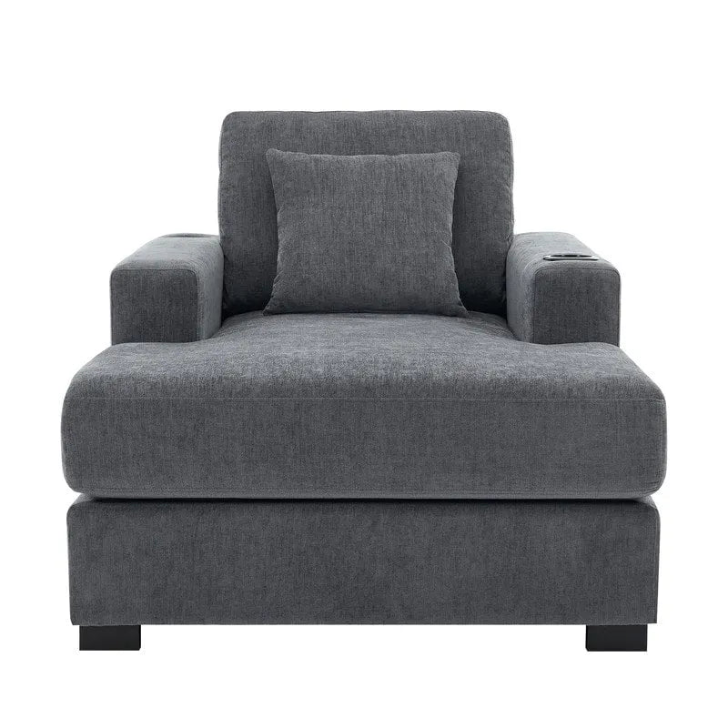 Chaise longue surdimensionnée en tissu chenille, canapé-lit de 100/110/140 cm avec oreillers, station de charge et porte-gobelets