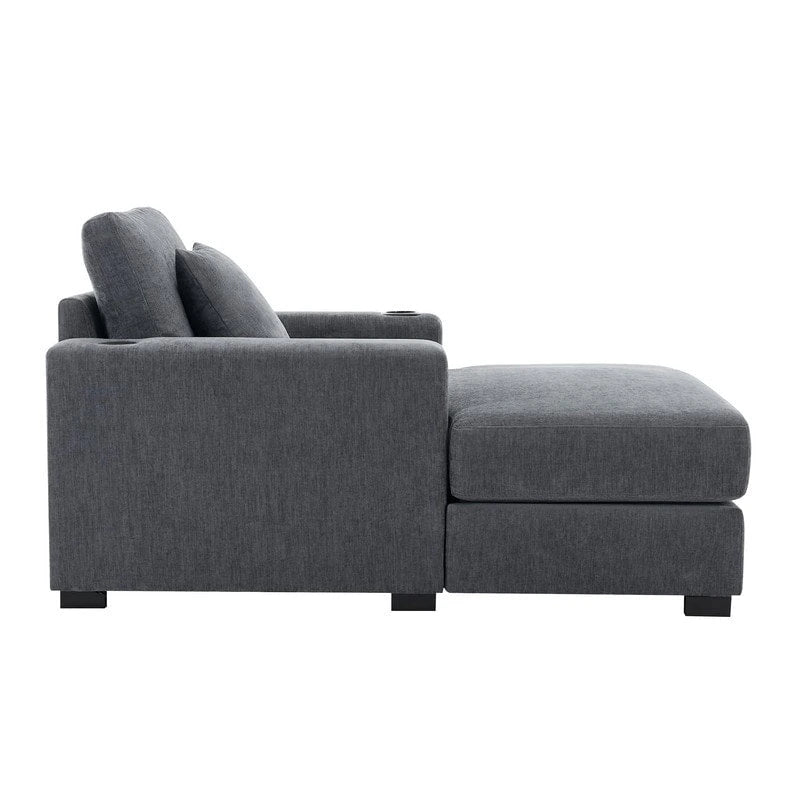 Chaise longue surdimensionnée en tissu chenille, canapé-lit de 100/110/140 cm avec oreillers, station de charge et porte-gobelets