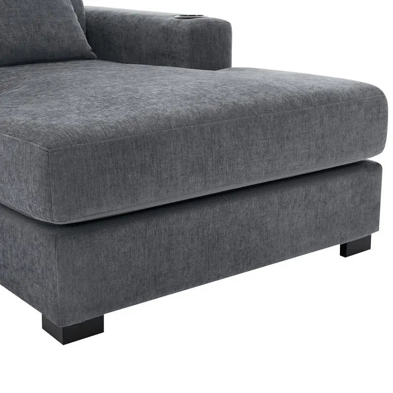 Chaise longue surdimensionnée en tissu chenille, canapé-lit de 100/110/140 cm avec oreillers, station de charge et porte-gobelets