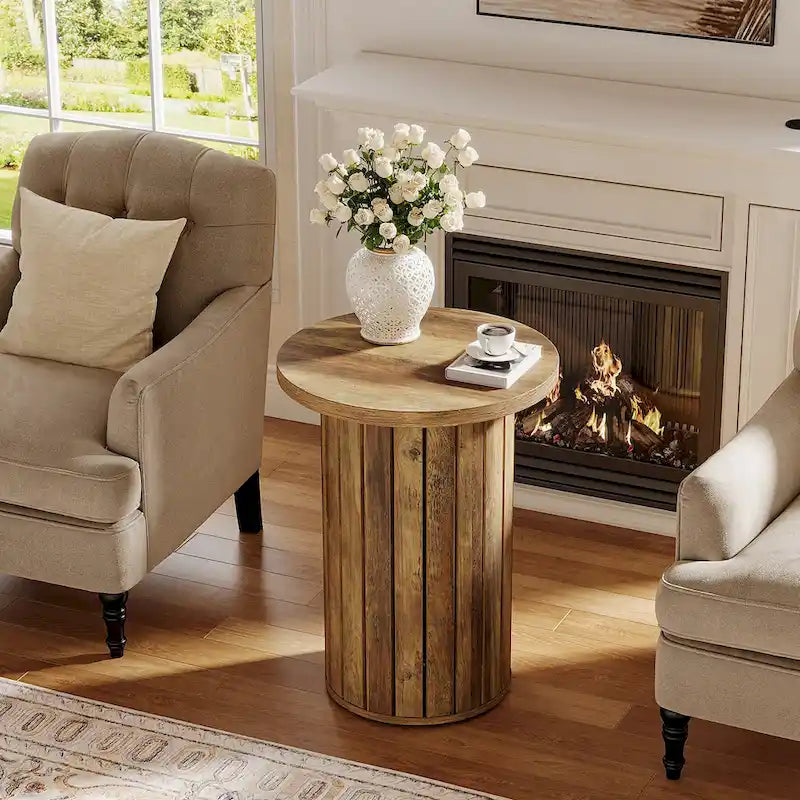 Table d'appoint ronde avec pied central, Petite table de canapé