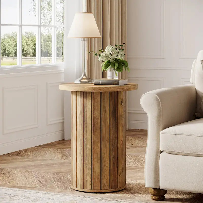 Table d'appoint ronde avec pied central, Petite table de canapé