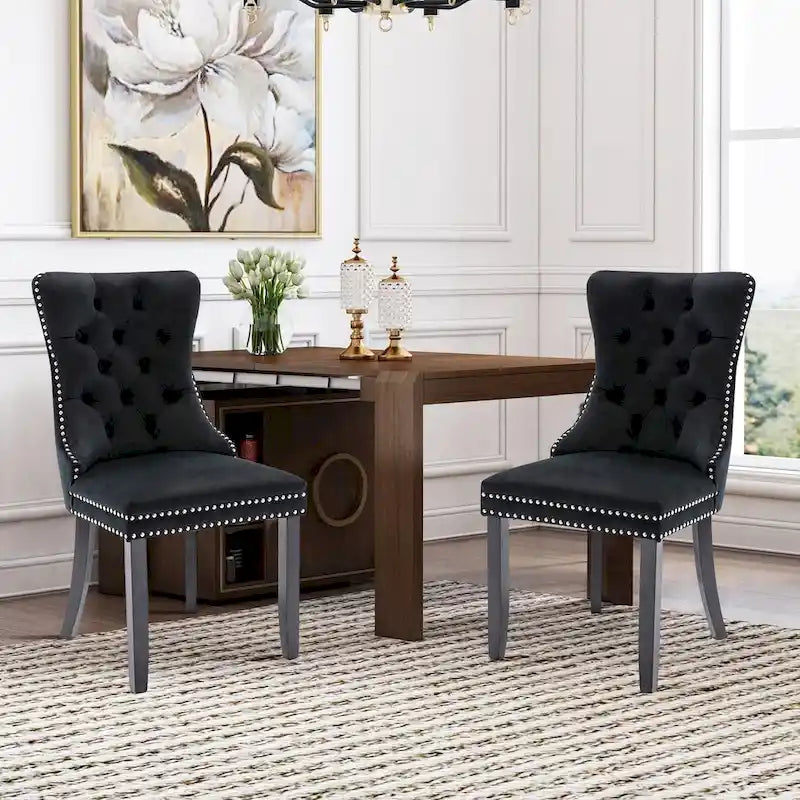 Ensemble de 6 chaises de salle à manger, chaises de cuisine de luxe en velours rembourré avec assise et dossier matelassés et pieds en bois massif - N/A