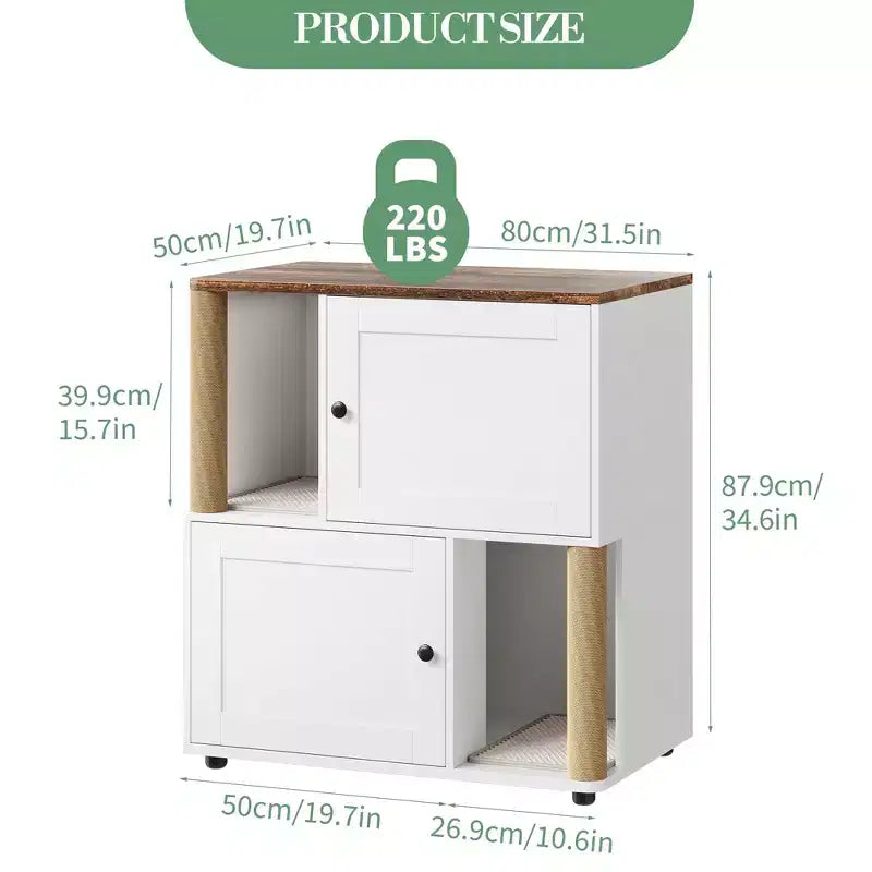 Meuble cache-litière double avec poteaux à griffer et tapis de litière à double couche pour animaux de compagnie d'intérieur
