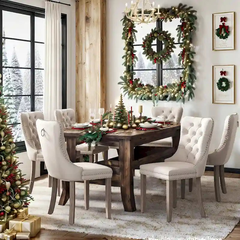 Ensemble de 6 chaises de salle à manger, chaises de cuisine de luxe en velours rembourré avec assise et dossier matelassés et pieds en bois massif - N/A