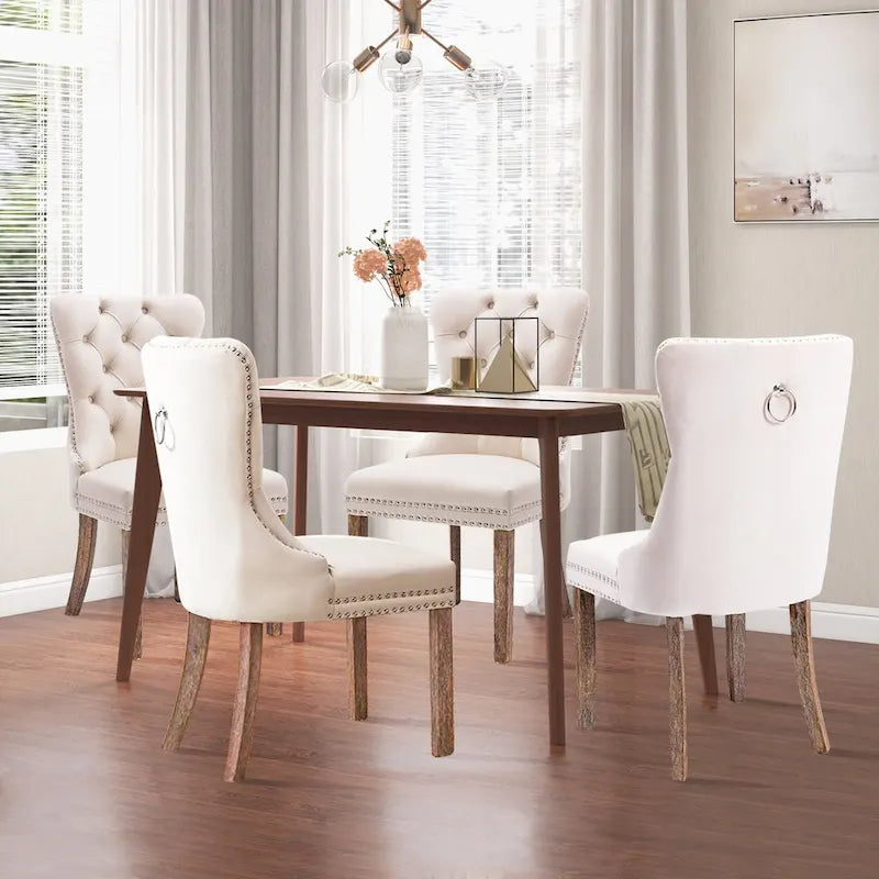 Ensemble de 6 chaises de salle à manger, chaises de cuisine de luxe en velours rembourré avec assise et dossier matelassés et pieds en bois massif - N/A