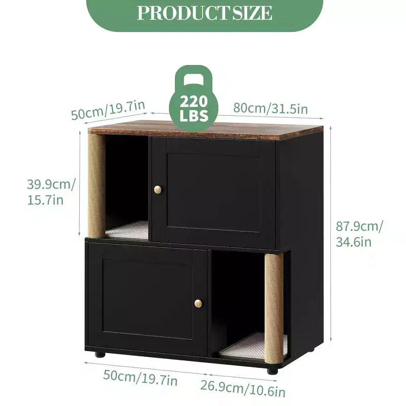 Meuble cache-litière double avec poteaux à griffer et tapis de litière à double couche pour animaux de compagnie d'intérieur