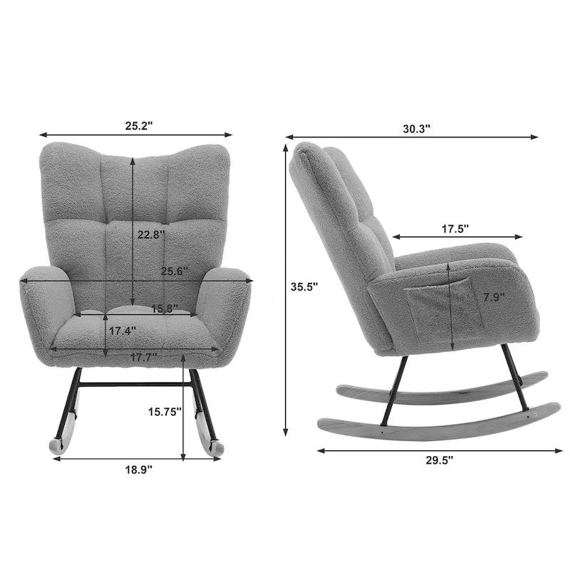 Fauteuil à bascule rembourré, fauteuil à bascule planeur, fauteuil d'appoint à bascule avec siège rembourré et dossier haut