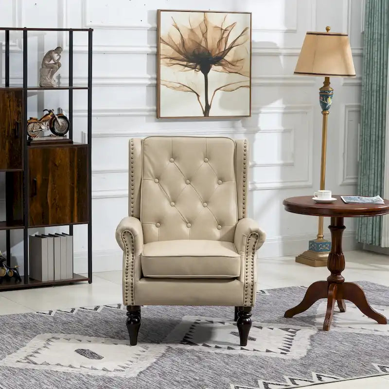 Fauteuil en velours/cuir capitonné à ossature en bois, style milieu de siècle