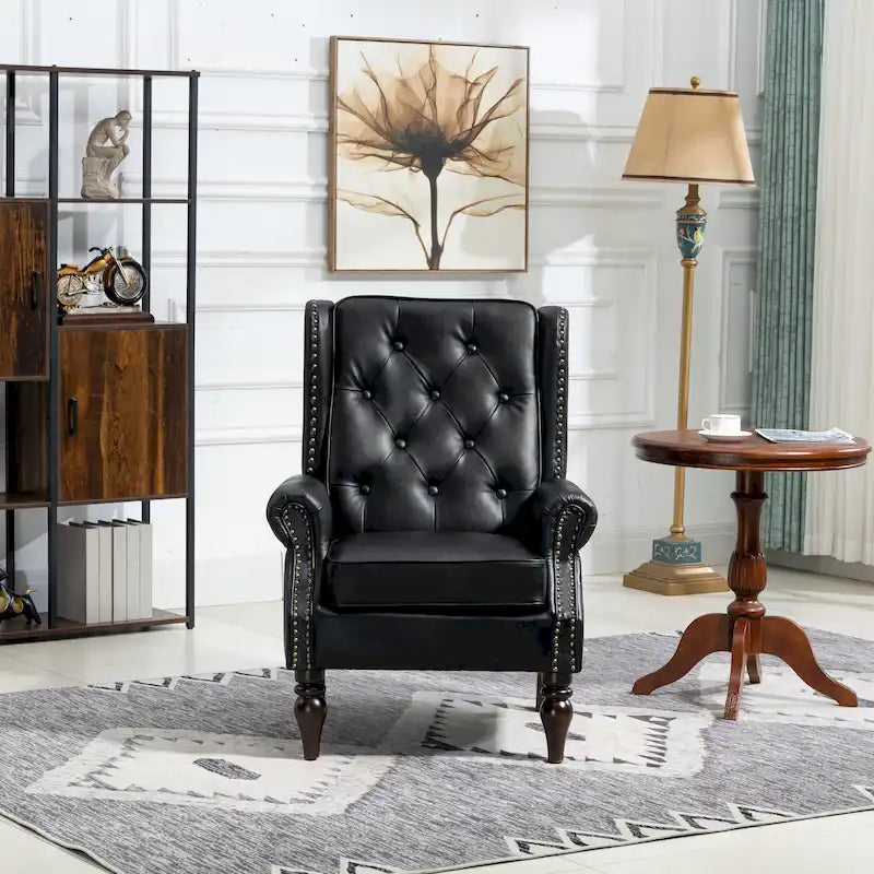 Fauteuil en velours/cuir capitonné à ossature en bois, style milieu de siècle