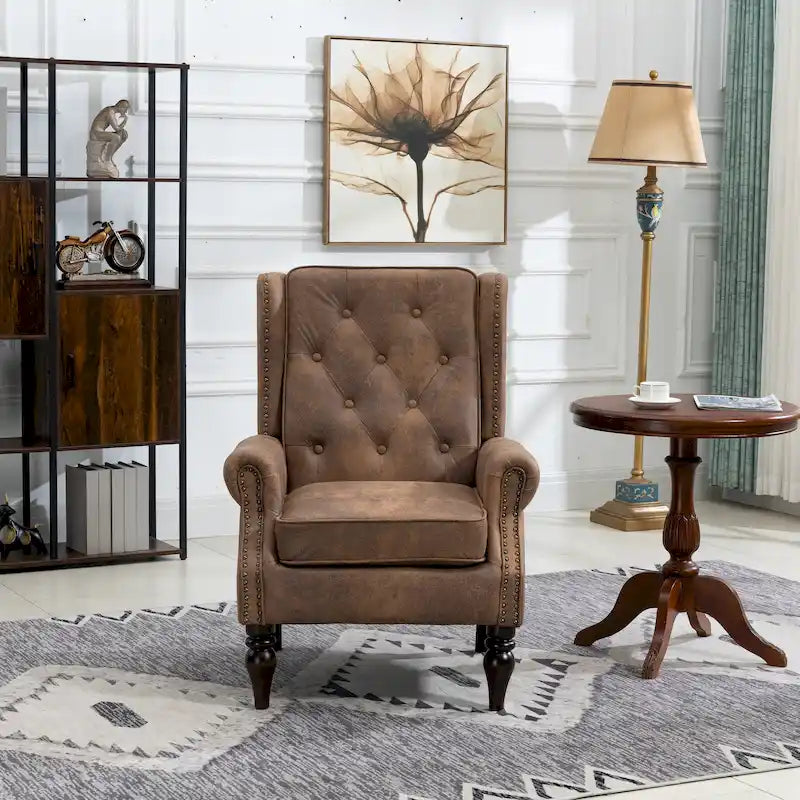 Fauteuil en velours/cuir capitonné à ossature en bois, style milieu de siècle