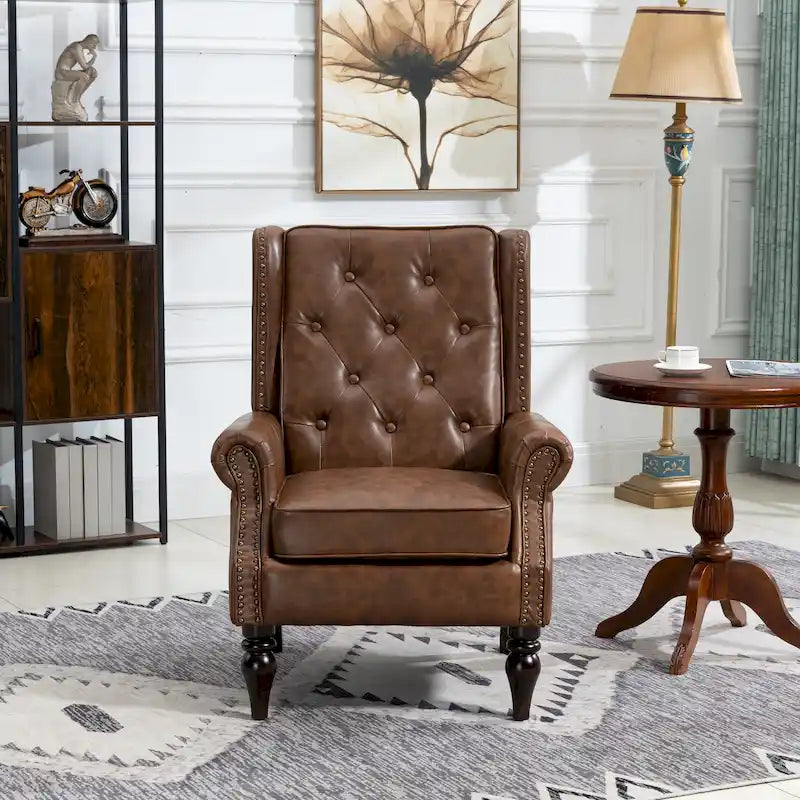 Fauteuil en velours/cuir capitonné à ossature en bois, style milieu de siècle