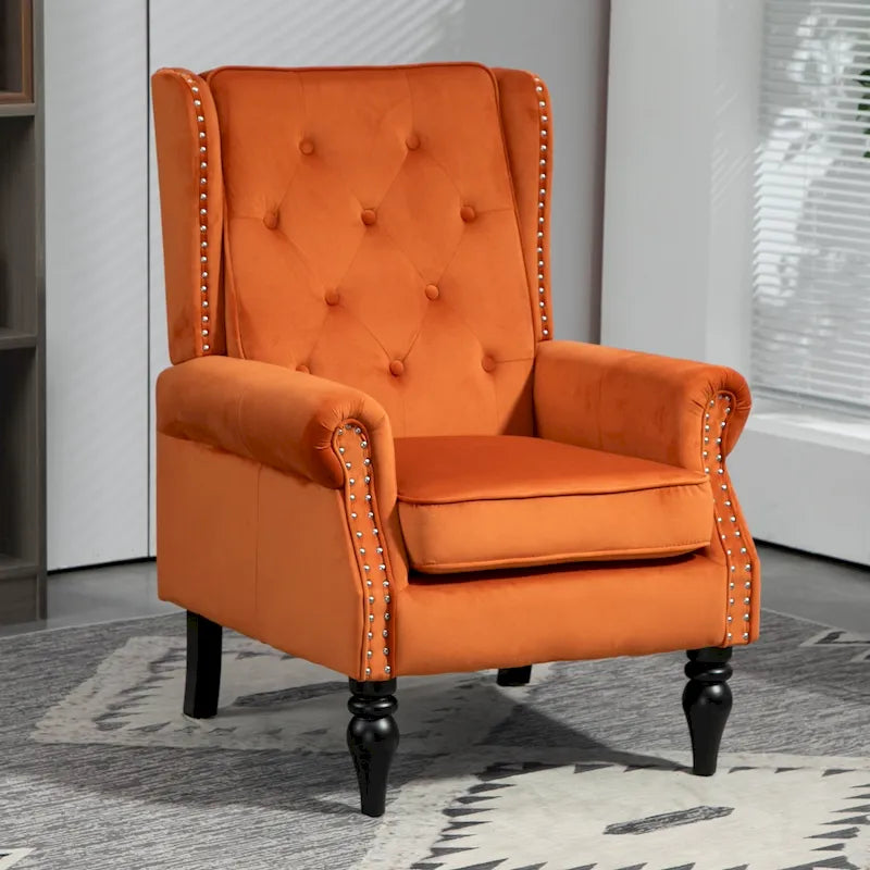 Fauteuil en velours/cuir capitonné à ossature en bois, style milieu de siècle