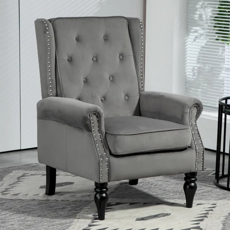 Fauteuil en velours/cuir capitonné à ossature en bois, style milieu de siècle