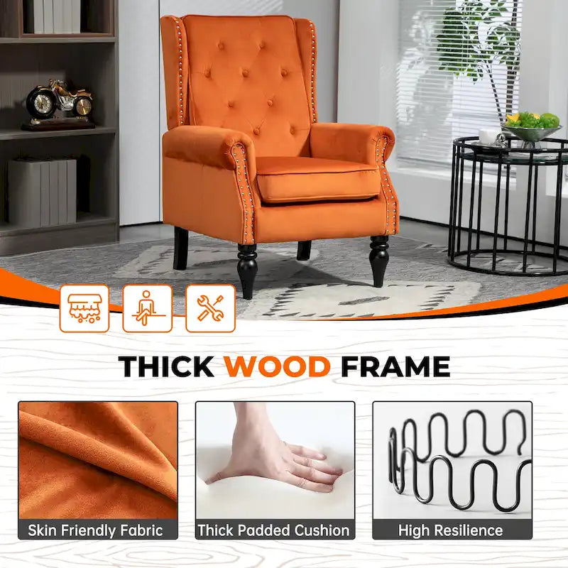 Fauteuil en velours/cuir capitonné à ossature en bois, style milieu de siècle