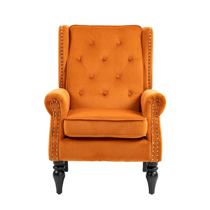 Fauteuil en velours/cuir capitonné à ossature en bois, style milieu de siècle