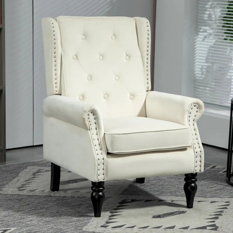 Fauteuil en velours/cuir capitonné à ossature en bois, style milieu de siècle