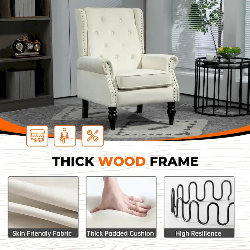 Fauteuil en velours/cuir capitonné à ossature en bois, style milieu de siècle