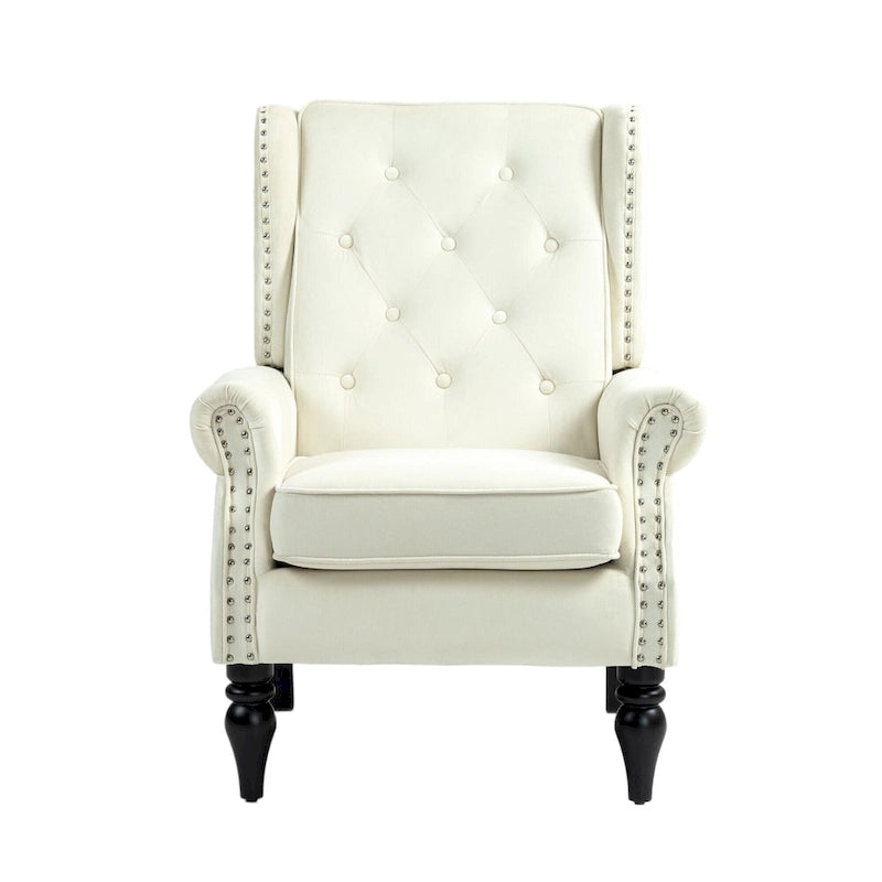 Fauteuil en velours/cuir capitonné à ossature en bois, style milieu de siècle