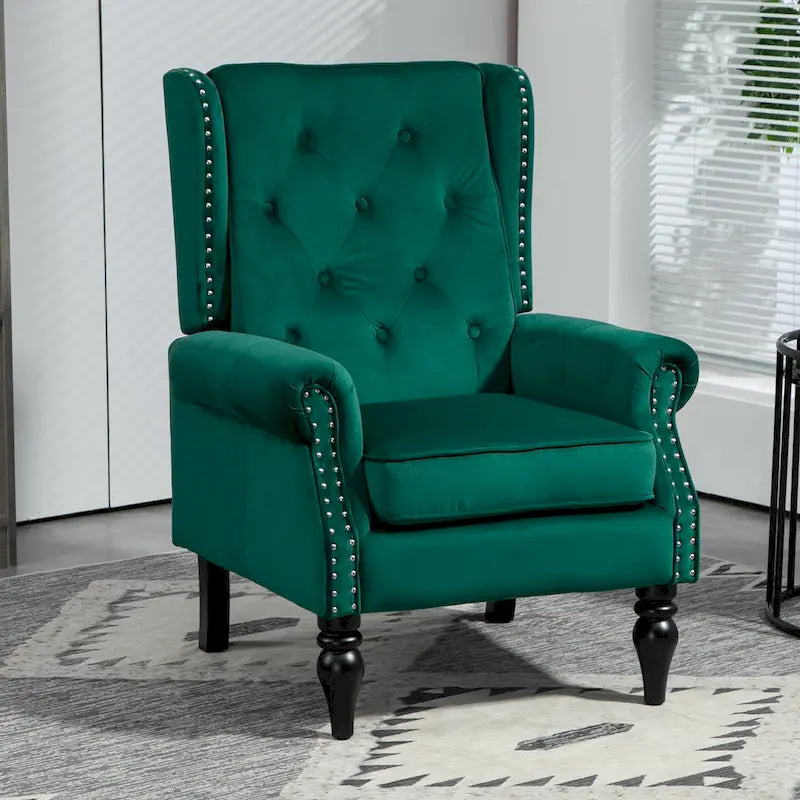 Fauteuil en velours/cuir capitonné à ossature en bois, style milieu de siècle