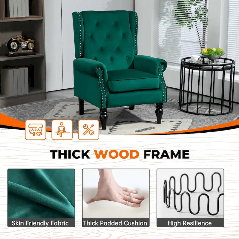 Fauteuil en velours/cuir capitonné à ossature en bois, style milieu de siècle