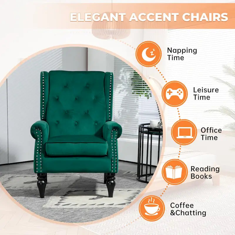 Fauteuil en velours/cuir capitonné à ossature en bois, style milieu de siècle
