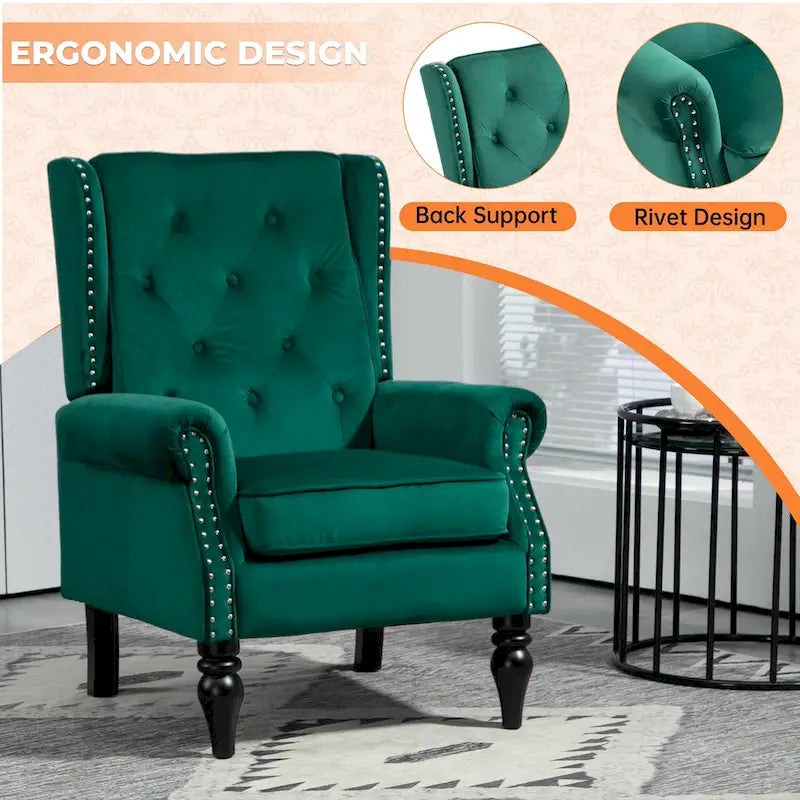 Fauteuil en velours/cuir capitonné à ossature en bois, style milieu de siècle