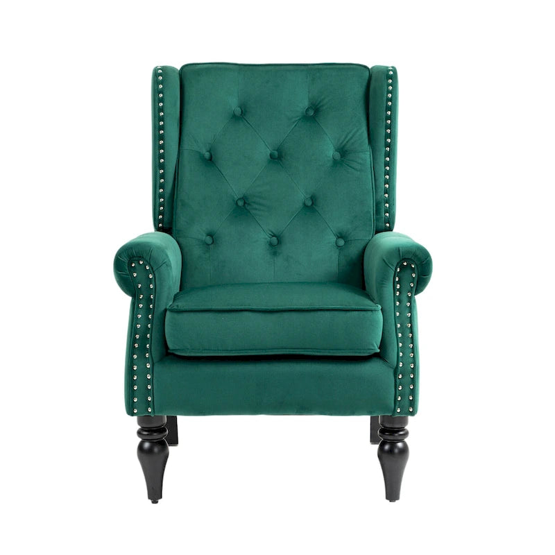 Fauteuil en velours/cuir capitonné à ossature en bois, style milieu de siècle