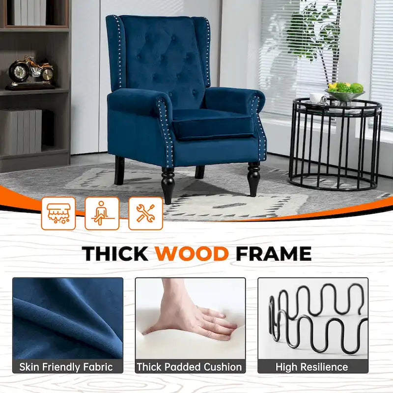 Fauteuil en velours/cuir capitonné à ossature en bois, style milieu de siècle