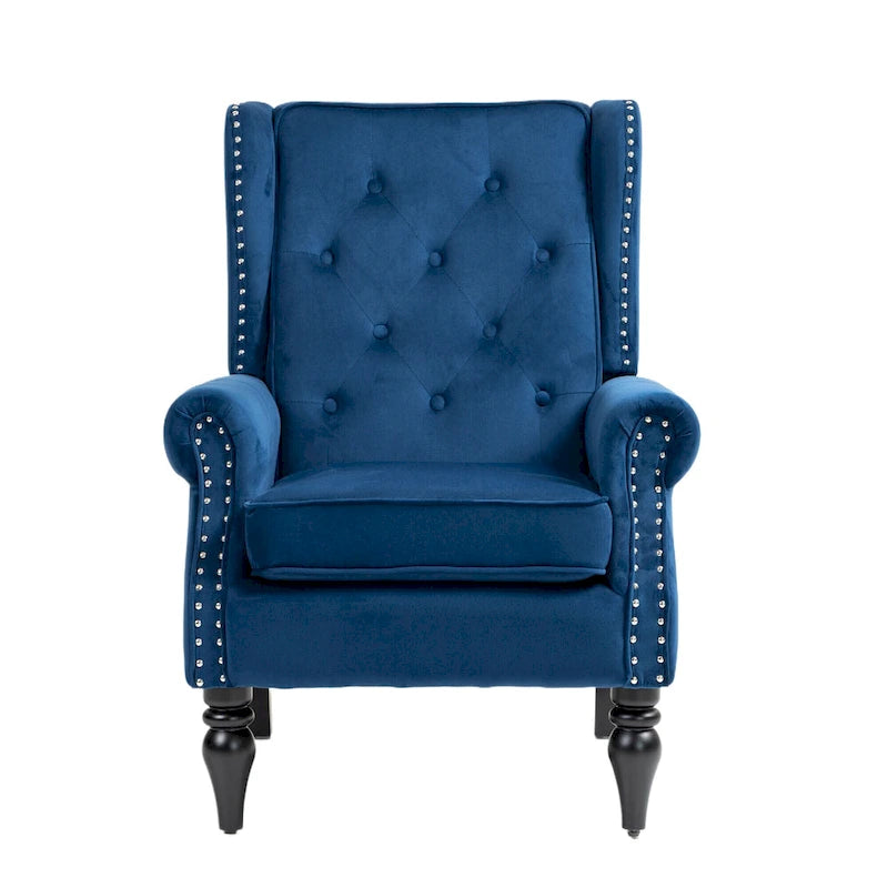 Fauteuil en velours/cuir capitonné à ossature en bois, style milieu de siècle