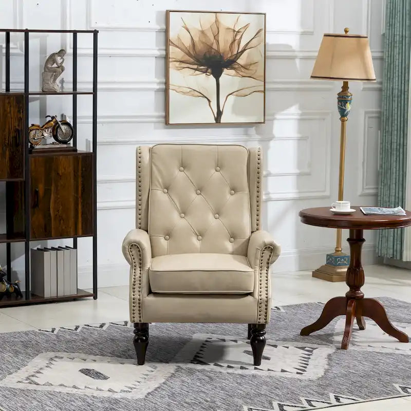Fauteuil en velours/cuir capitonné à ossature en bois, style milieu de siècle