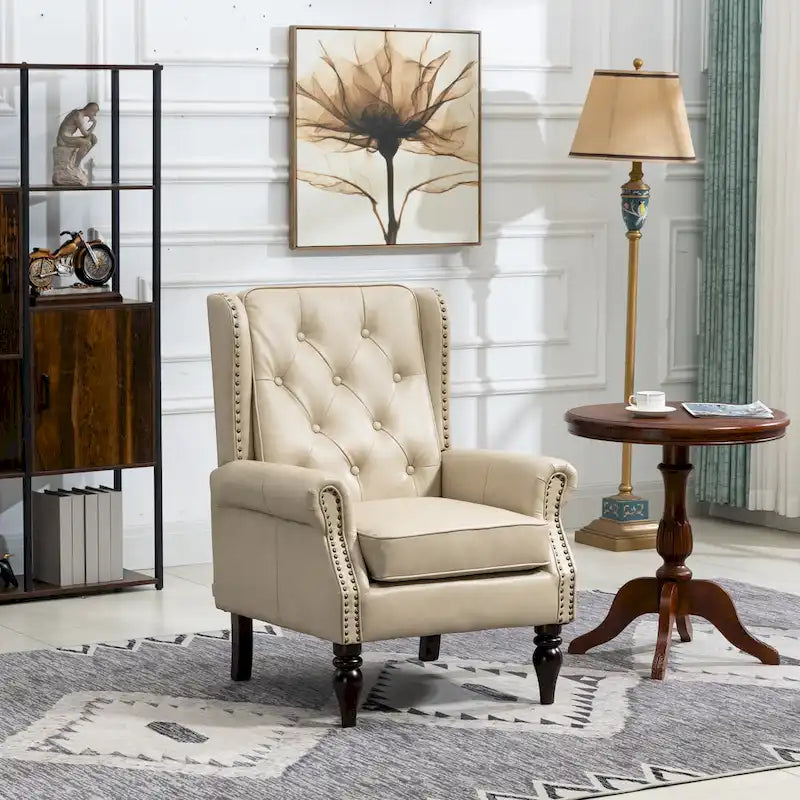 Fauteuil en velours/cuir capitonné à ossature en bois, style milieu de siècle