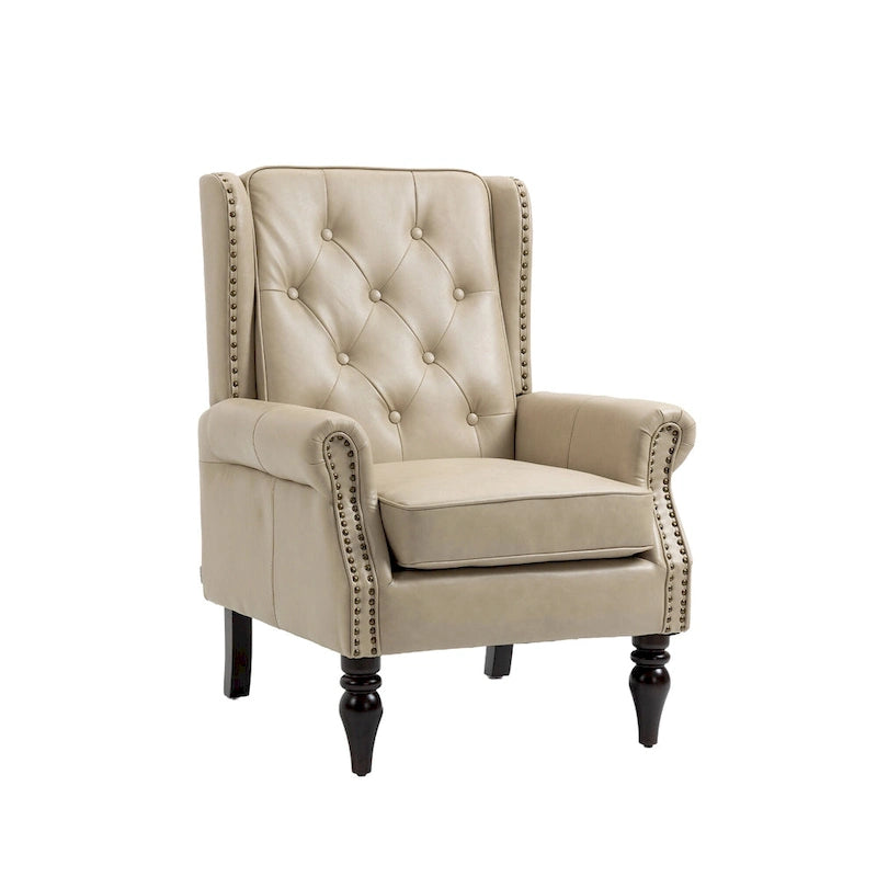 Fauteuil en velours/cuir capitonné à ossature en bois, style milieu de siècle