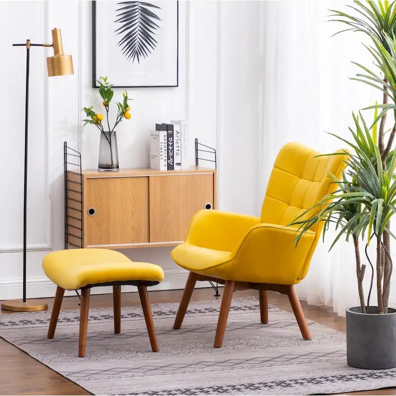Fauteuil capitonné en velours avec repose-pieds