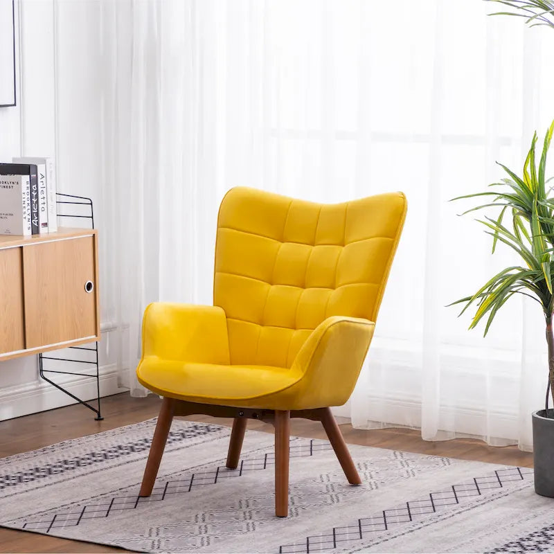 Fauteuil capitonné en velours avec repose-pieds