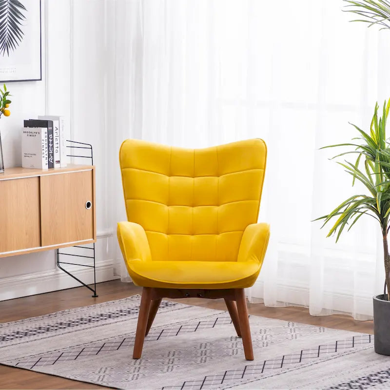 Fauteuil capitonné en velours avec repose-pieds
