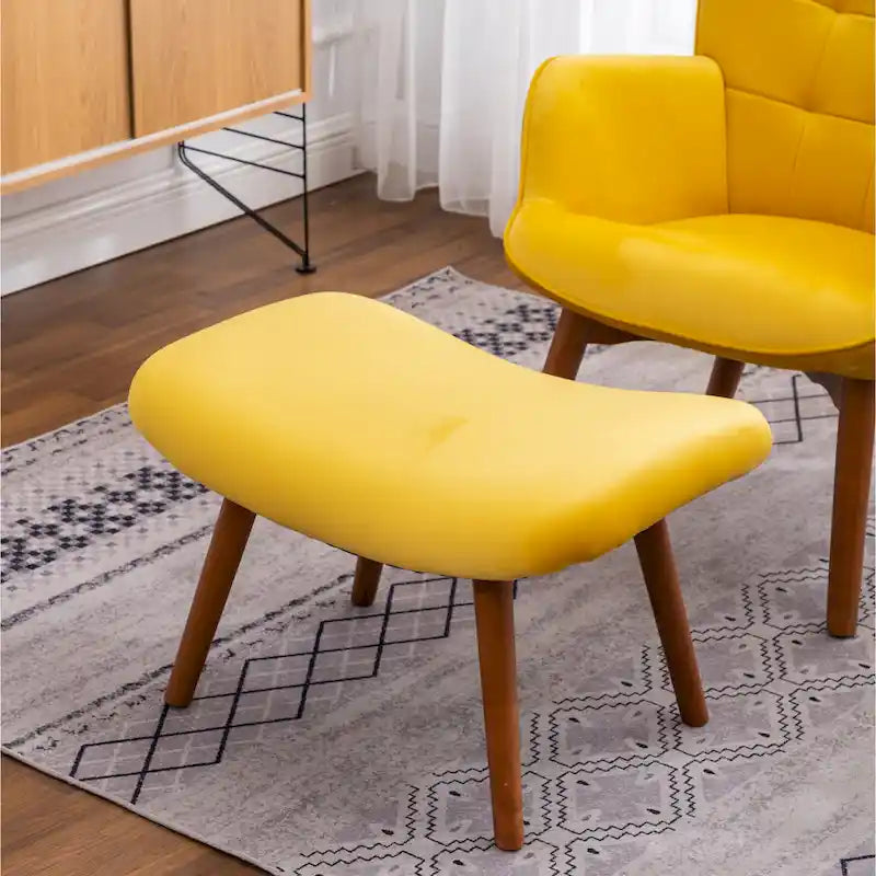 Fauteuil capitonné en velours avec repose-pieds