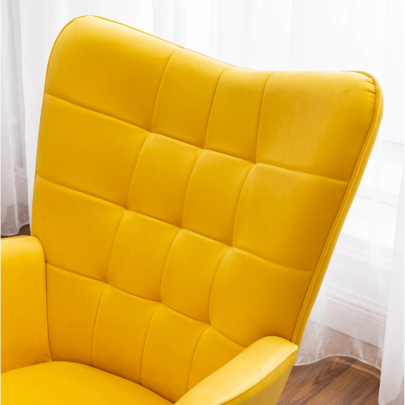 Fauteuil capitonné en velours avec repose-pieds