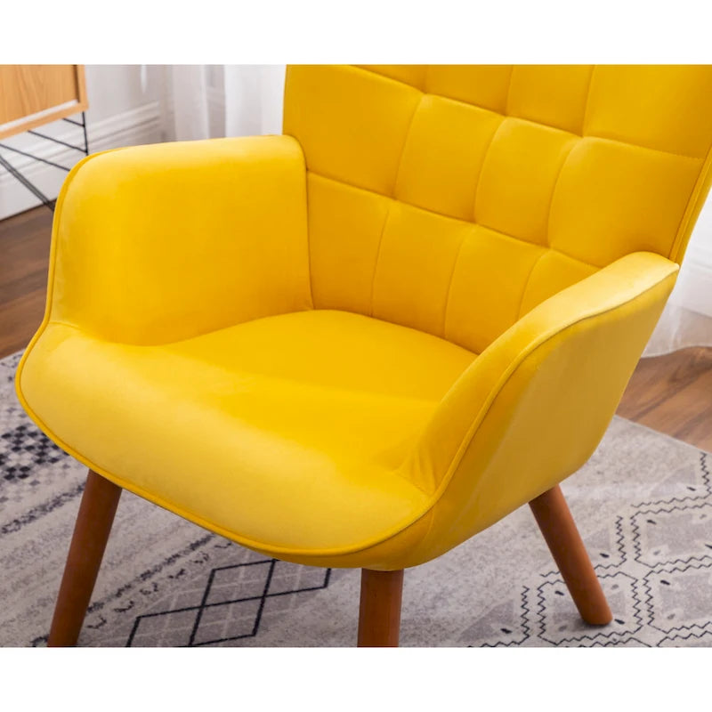 Fauteuil capitonné en velours avec repose-pieds