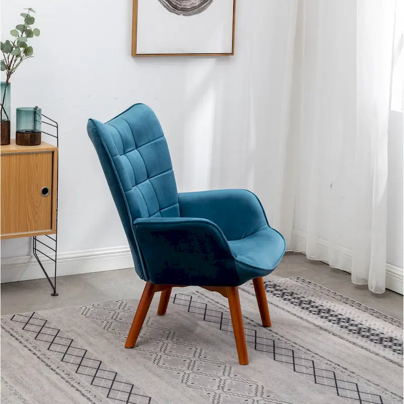 Fauteuil capitonné en velours avec repose-pieds