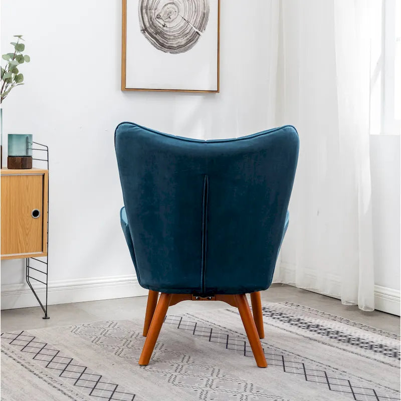 Fauteuil capitonné en velours avec repose-pieds