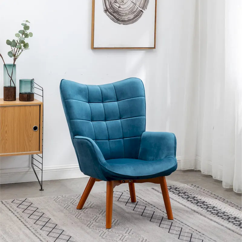 Fauteuil capitonné en velours avec repose-pieds