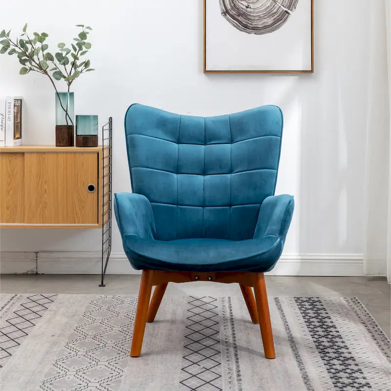 Fauteuil capitonné en velours avec repose-pieds