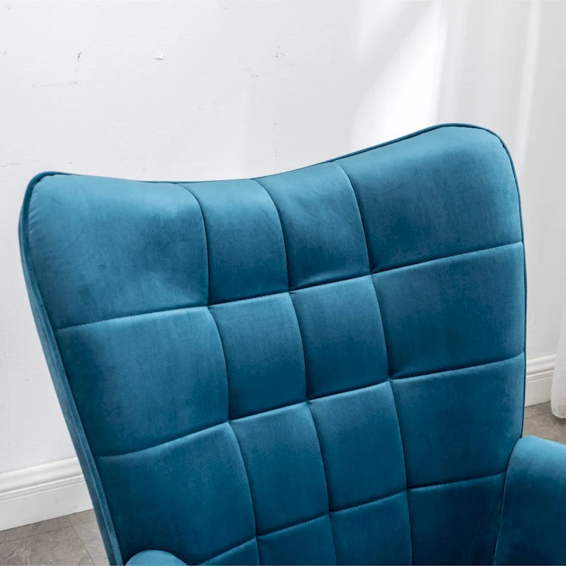 Fauteuil capitonné en velours avec repose-pieds