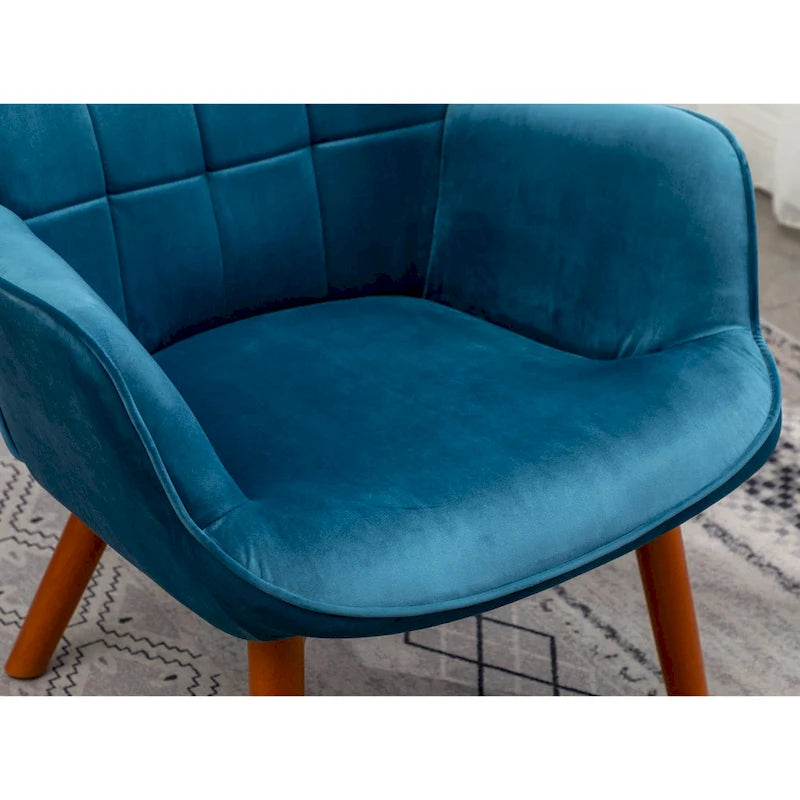 Fauteuil capitonné en velours avec repose-pieds